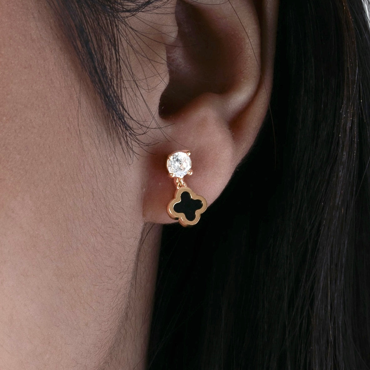 Hallie Black Clover Stud Earring
