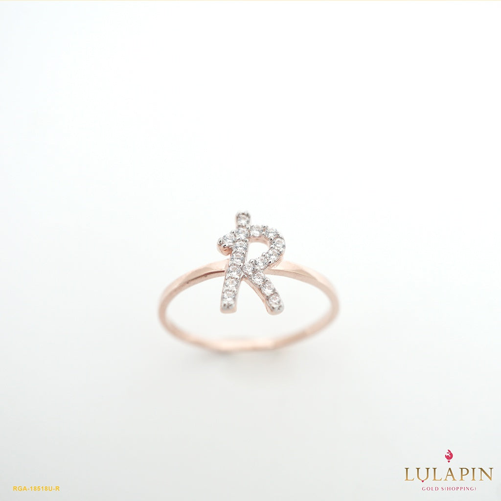 Sparkling Initial R Rose Ring