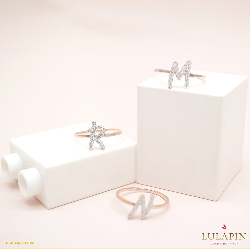 Sparkling Initial R Rose Ring