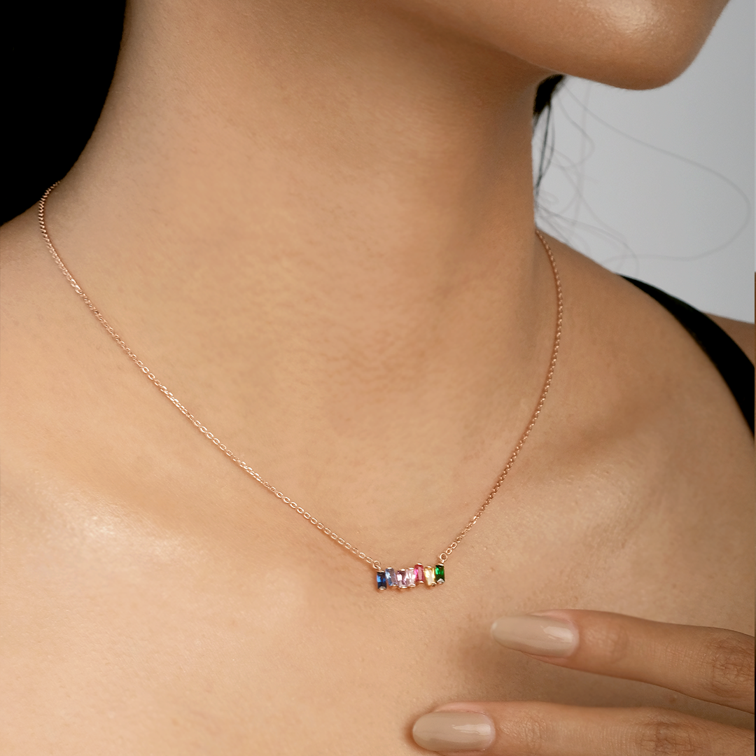 Rene Rainbow Baguette Necklace